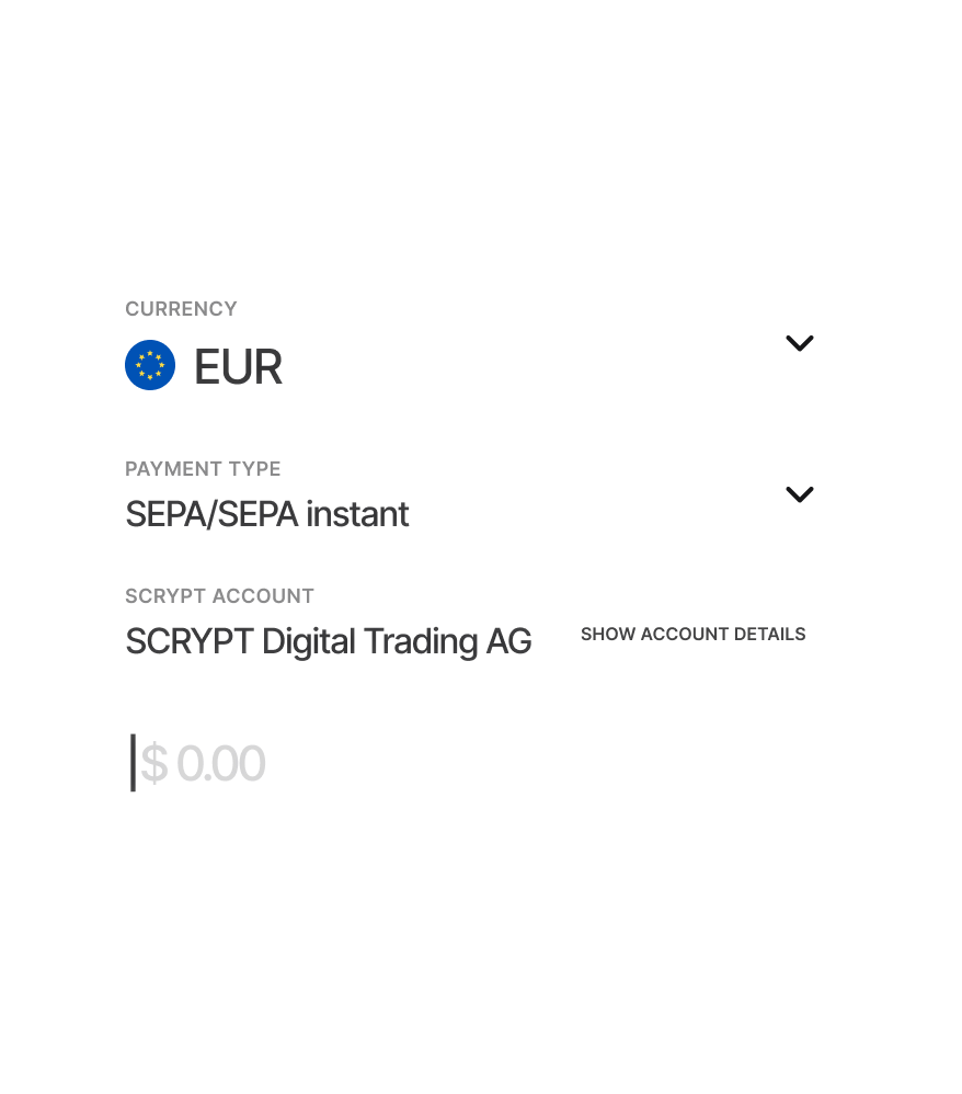 Illustration of institutional crypto trading dashboard, showing seamless on/off ramps under SCRYPT’s unified, Swiss-licensed platform.